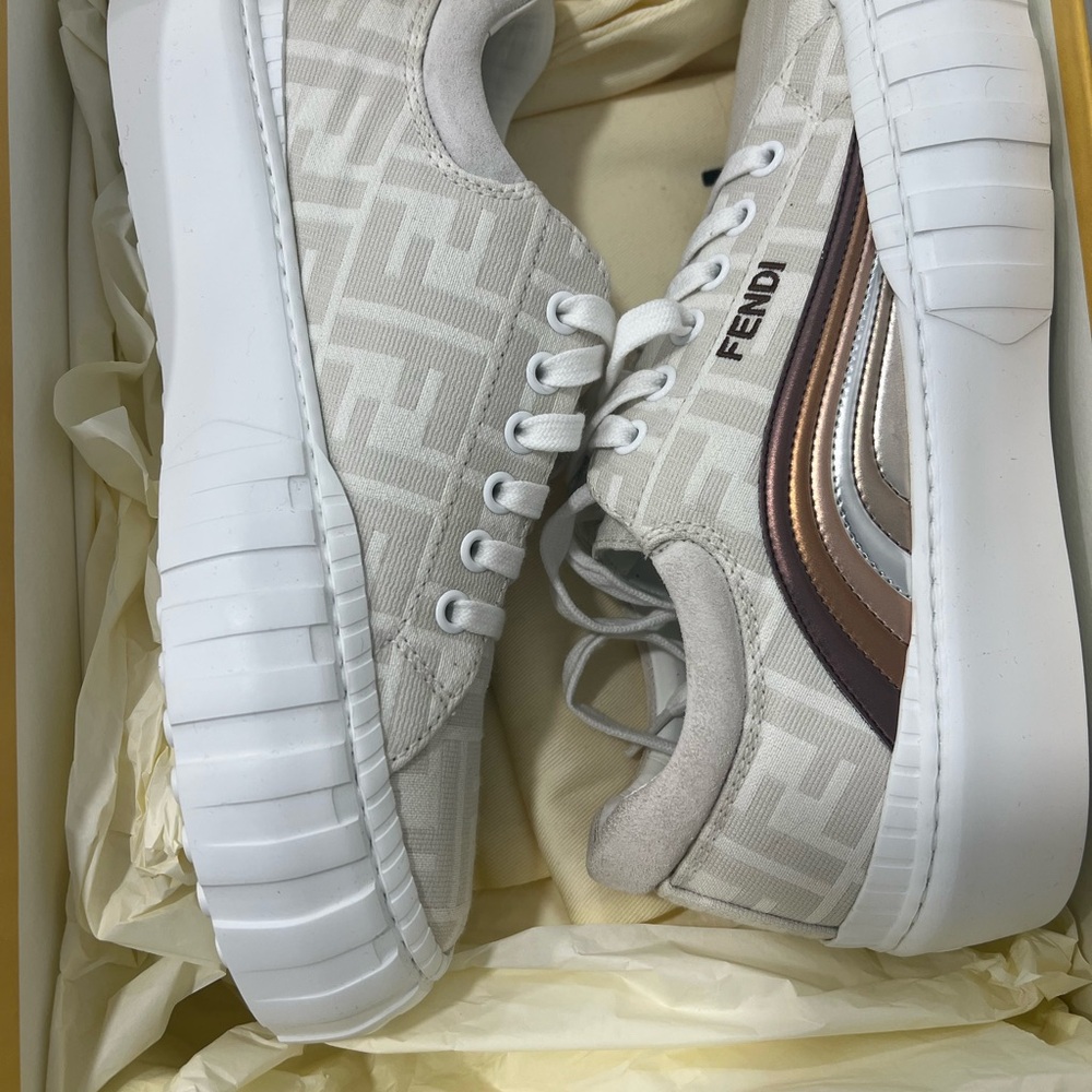 Fendi White and Brown Sneakers